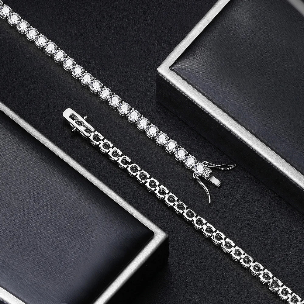 Elite Shine Tennis Bracelet – Precision-Cut CZ, Sleek 1-Row Design, Double Buckle
