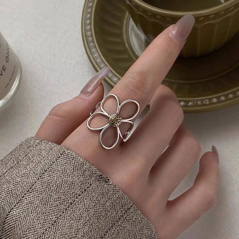 Sterling Silver Flower Rings – Modern Minimalist Bands