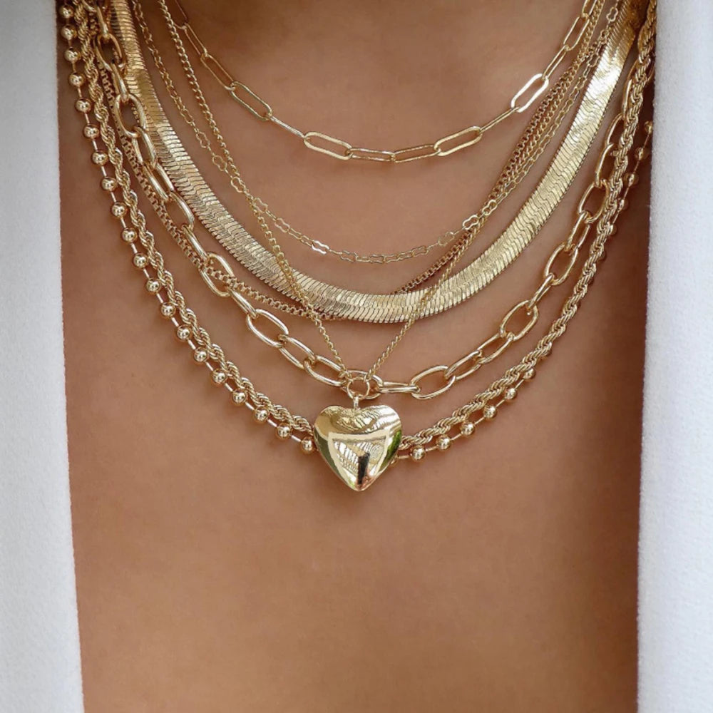 Vintage Gold Stacking Necklace – Multi-Layer Crystal Pendants