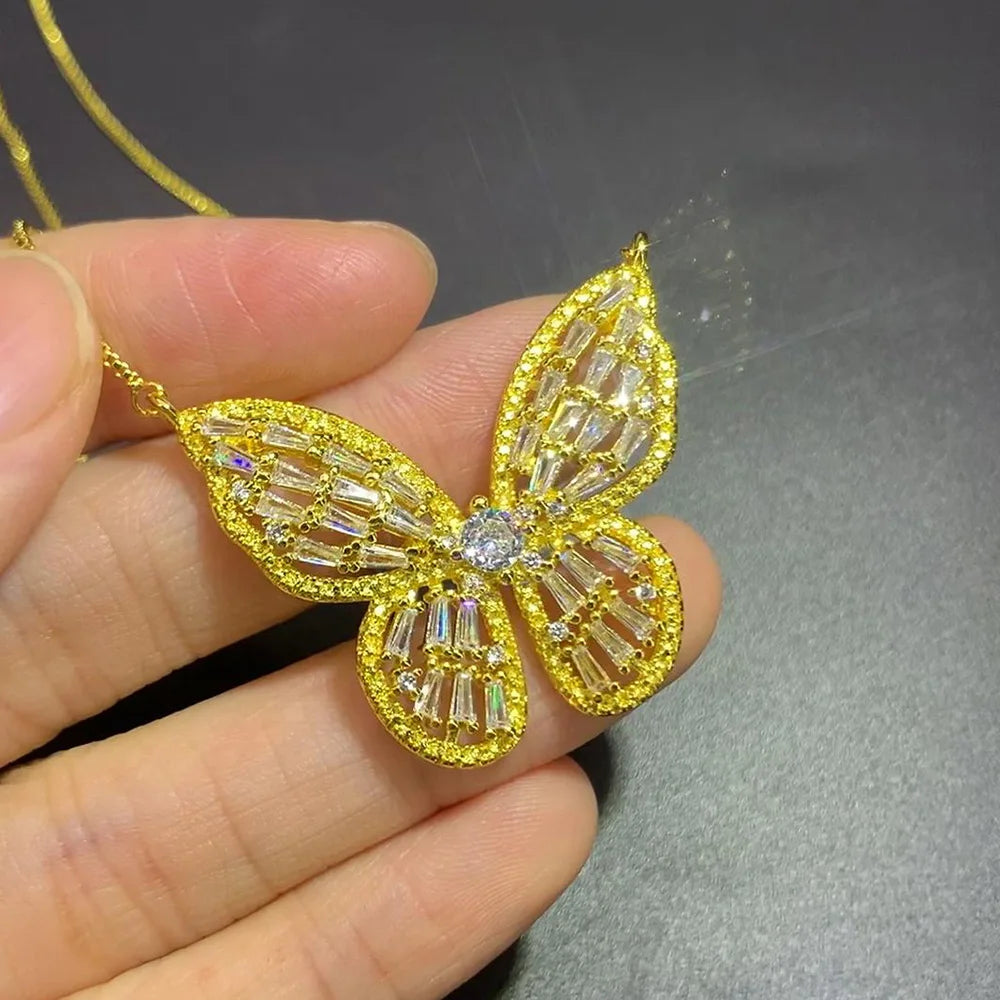 Shimmering Butterfly Pendant Necklace – Luxury Cubic Zirconia with Silver Chain