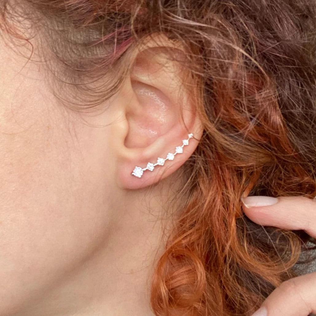 Elegant Climbing Crystal Ear Cuffs – Rose Gold Zirconia Hook Earrings