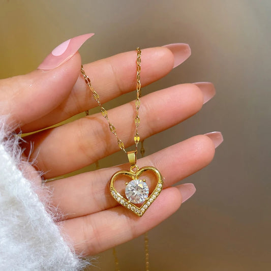 Radiant Love Heart Necklace with Sparkling Gems