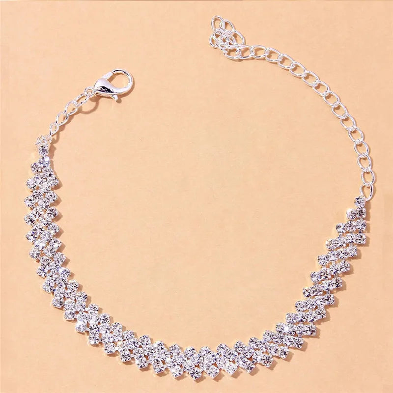 Shining Cubic Zirconia Anklet – Elegant Silver Chain Ankle Bracelet