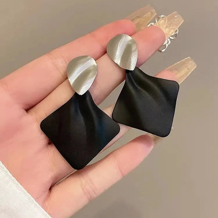 Two Tone Color Rhombus Shape Dangle Earrings