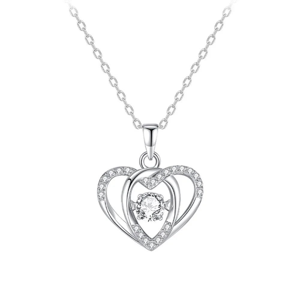 925 Sterling Silver Heart Pendant Necklace – Elegant Zircon Clavicle Chain