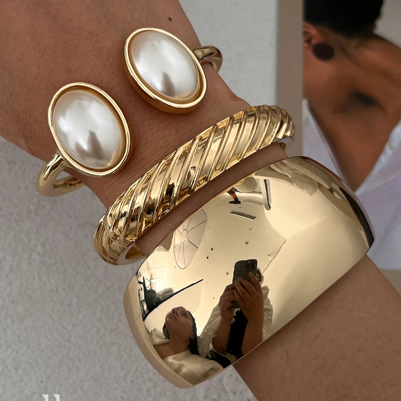 Chunky Gold Spring Bangle – Statement Metal Bracelet