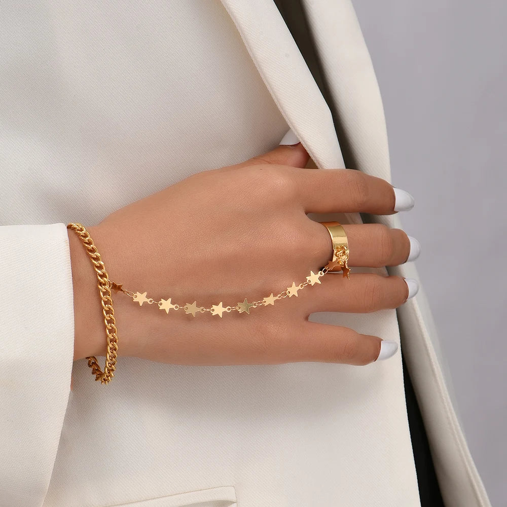 Aurum Bond Golden Bracelet & Ring Chain