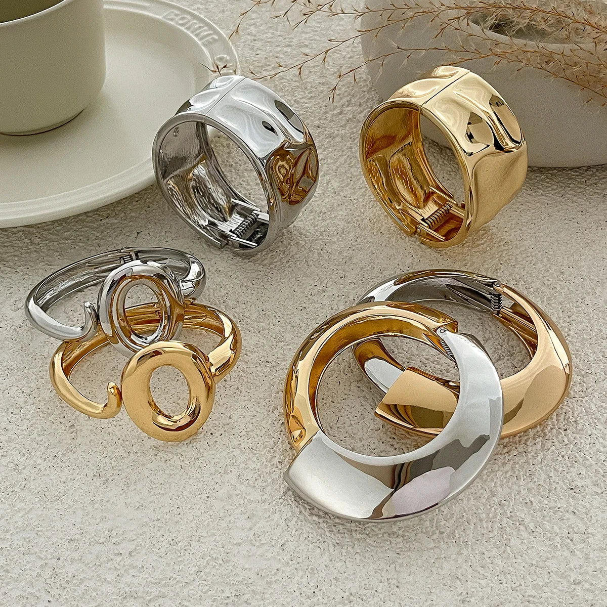 Vintage Gold Wide Cuff Bracelet - Sophira Luxe Edition