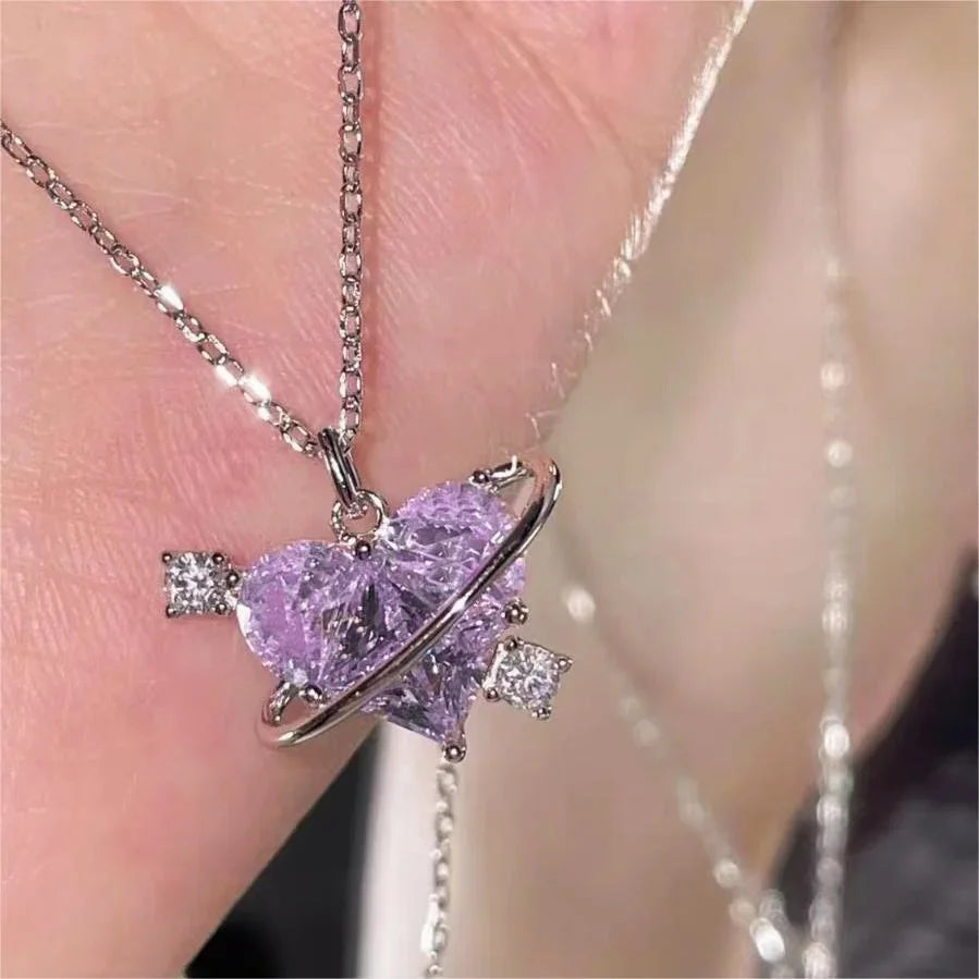Elegant Heart Zircon Pendant Necklace – Multilayer Clavicle Chain with Magnetic Clasp
