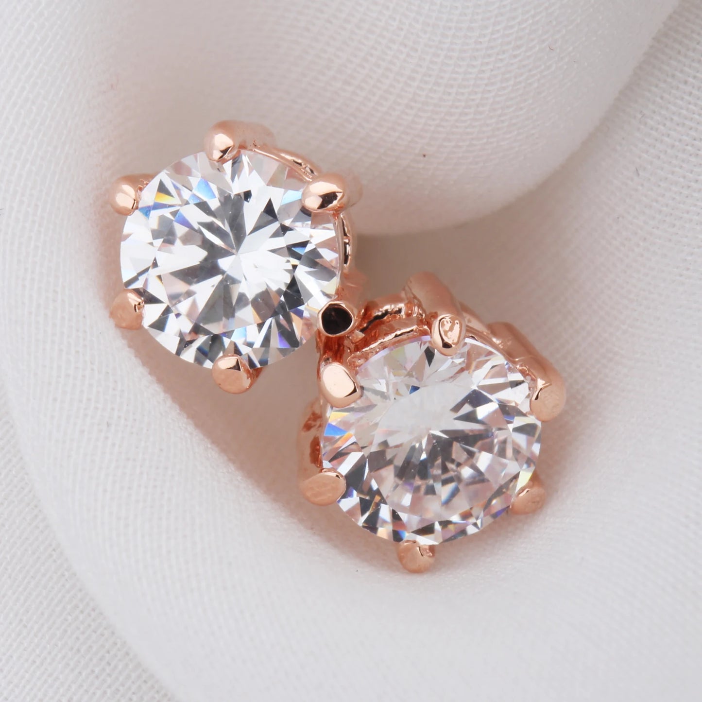 Rose Gold Crystal Stud Earrings – Elegant Zirconia AAA