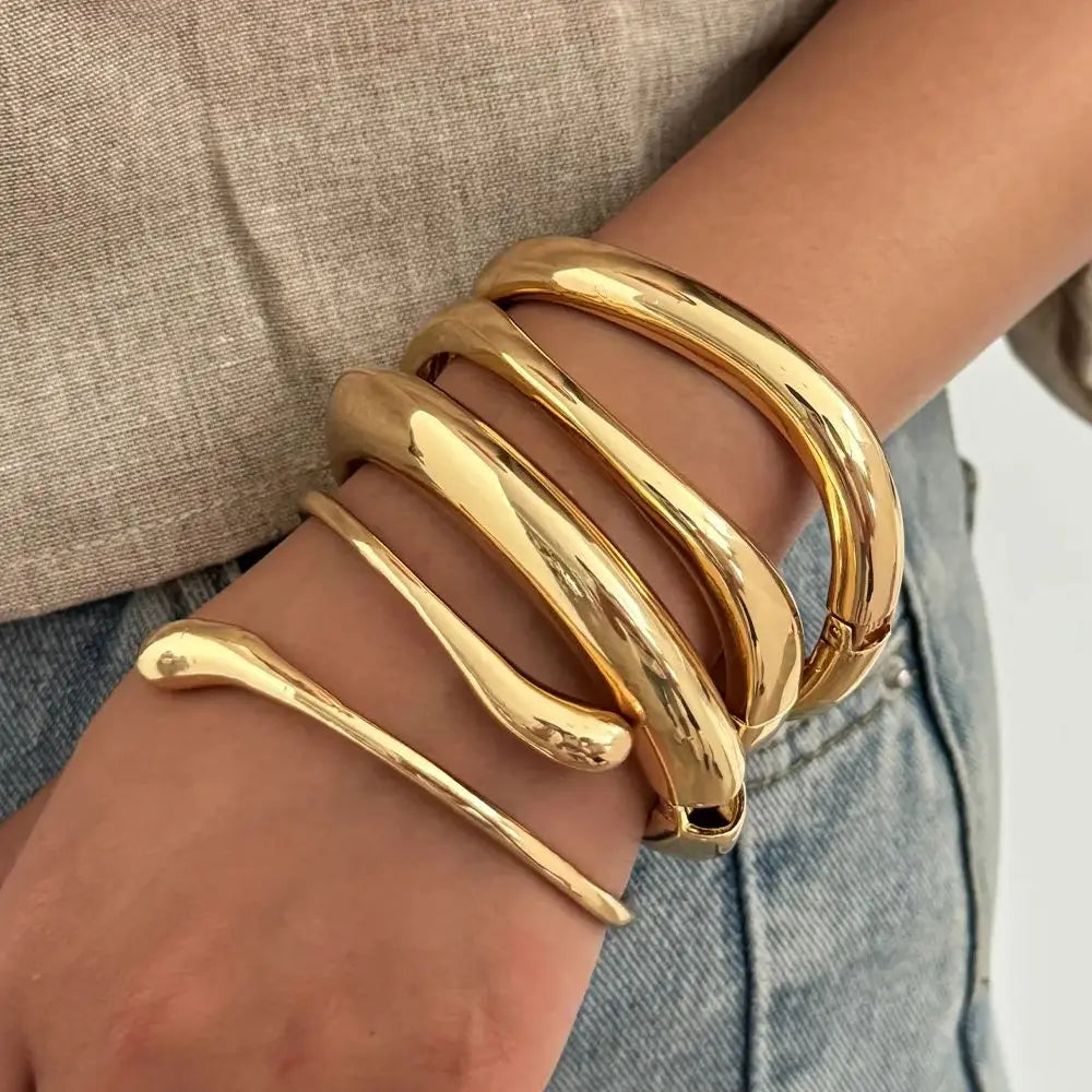 Obsidian Drop Cuff – Bold Geometric Bangle in Gold & Silver