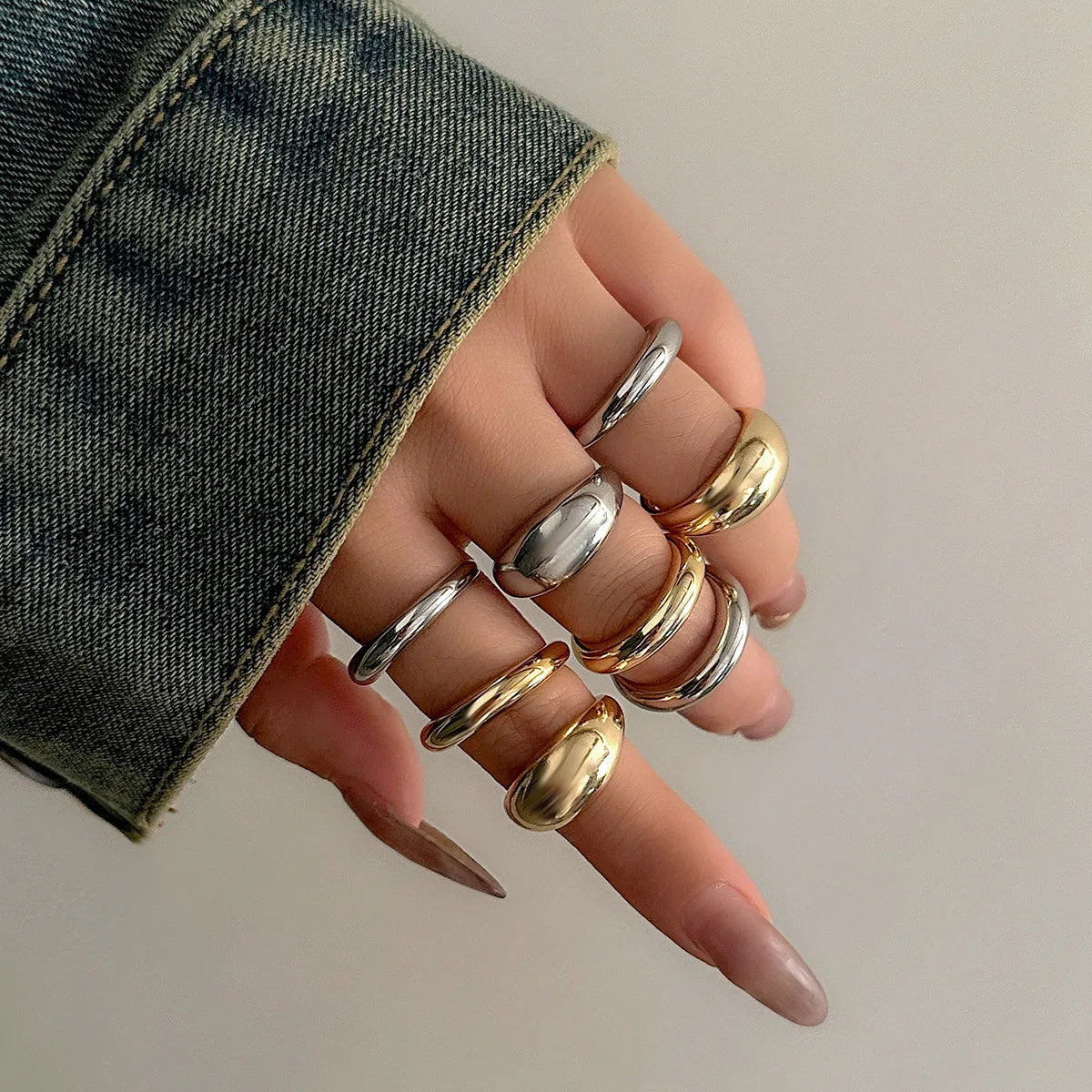 8 Pieces Vintage Water Drop Ring Set – Adjustable Geometric Open Bands