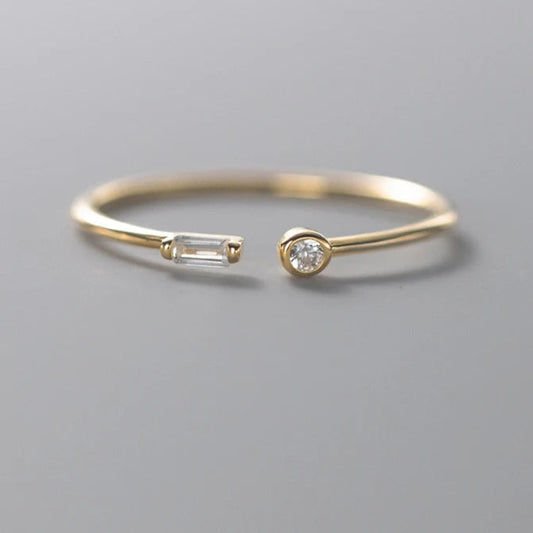 Elegant 14K Gold Plated 925 Silver Ring with Clear CZ – Adjustable Fit