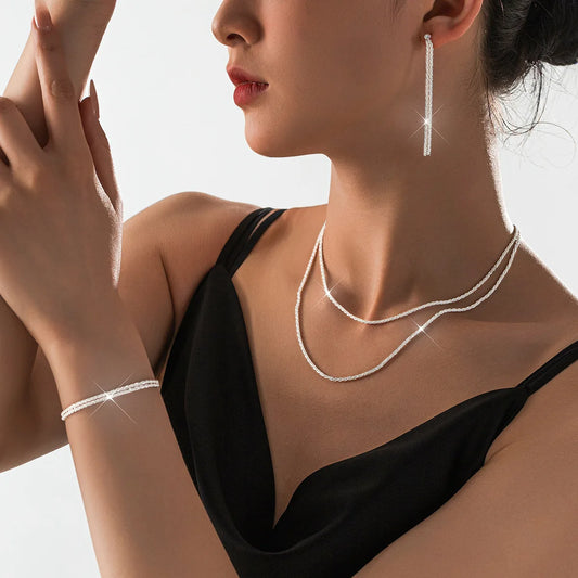 The Starlume Set – Shiny Silver Plated Necklace & Bracelet Duo