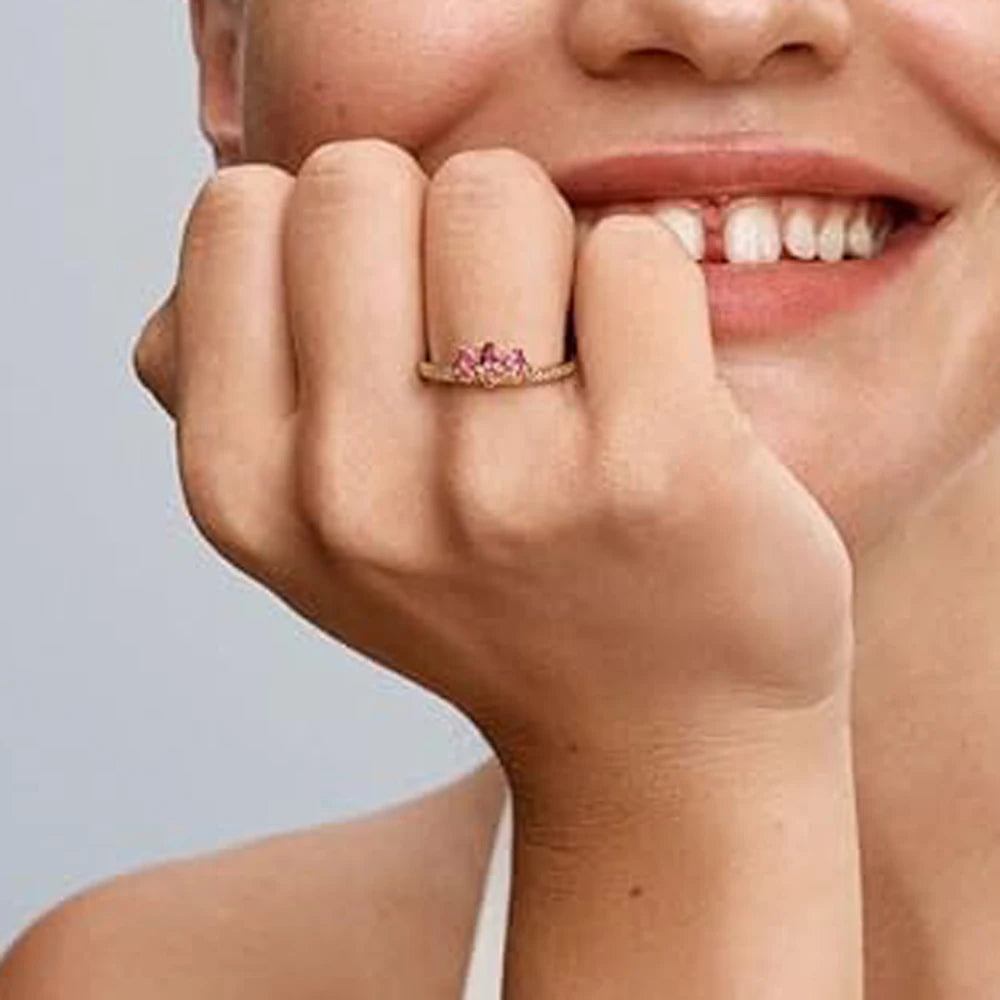 Princess Crown Ring – 925 Sterling Silver with Pink CZ