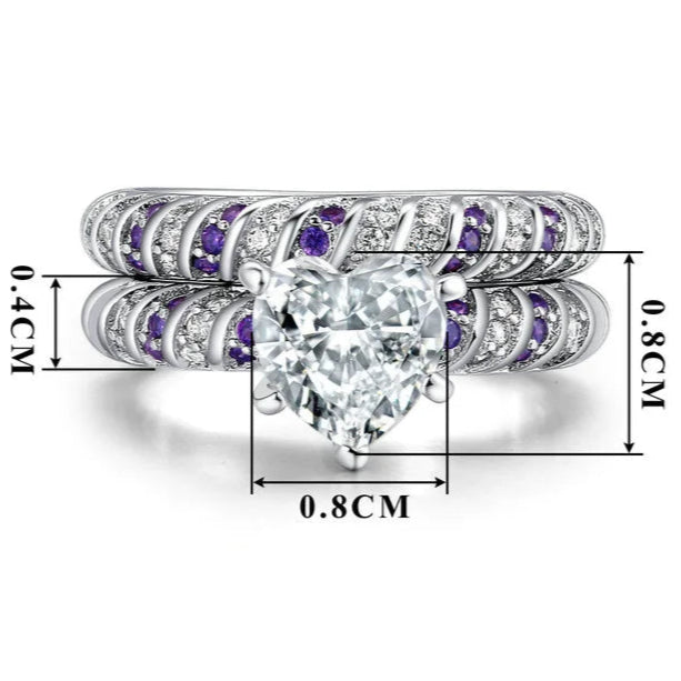 Silver Heart-Shaped Ring Set – 2 Pieces with Cubic Zirconia