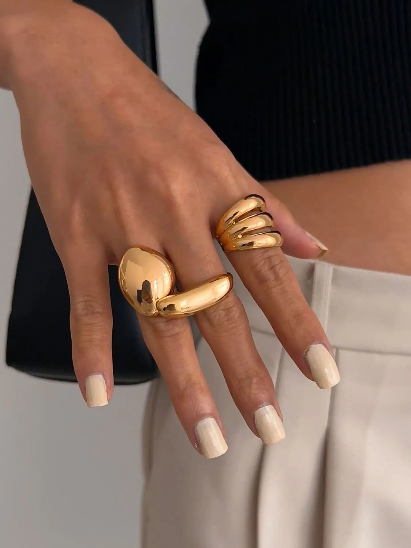 3-Piece Geometric Metal Ring Set – Gold & Silver Knuckle and Joint Statement