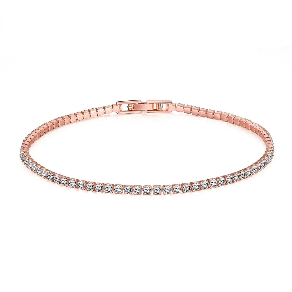 Rose Gold 925 Sterling Silver Tennis Bracelet – Dainty 2mm Zirconia