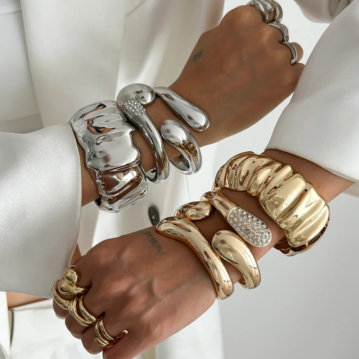 The Nova Drip Bracelet Bangle – Rhinestone-Inlaid Irregular Cuff