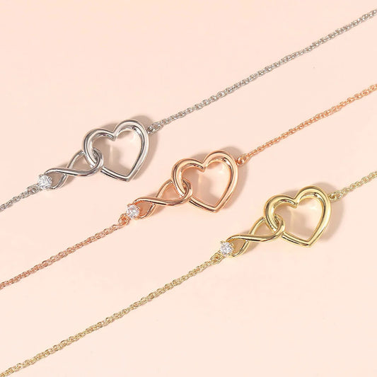 Korean Style Crystal Heart Bracelet – Elegant Rose Gold Charm Bangle
