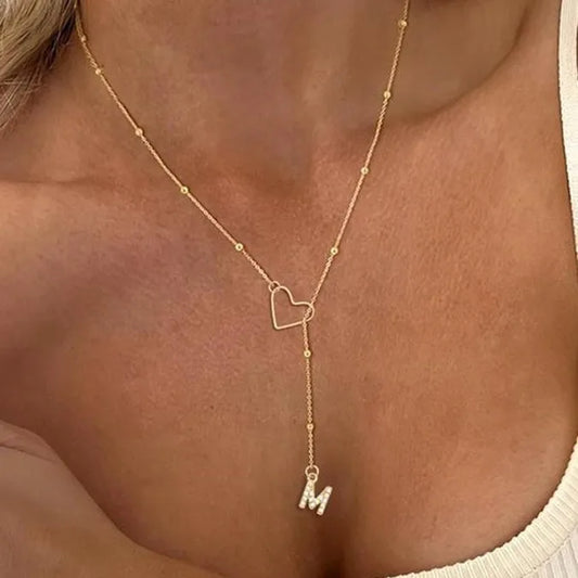 Dainty 14K Gold Plated Lariat Initial Necklace – Custom A–Z Beaded Chain