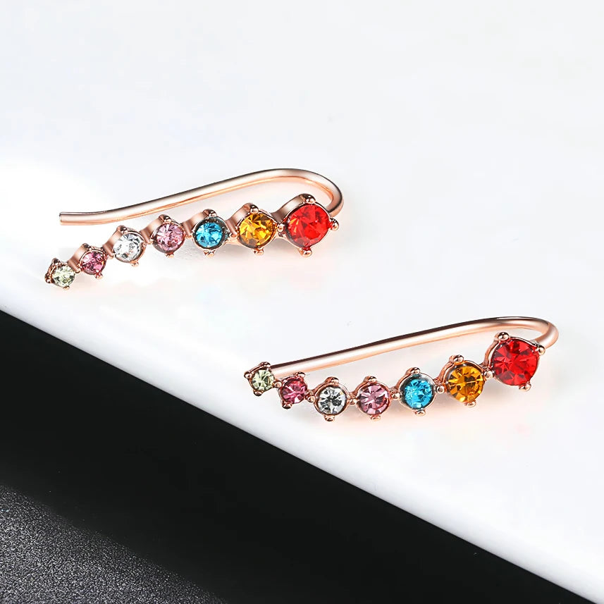 Elegant Climbing Crystal Ear Cuffs – Rose Gold Zirconia Hook Earrings