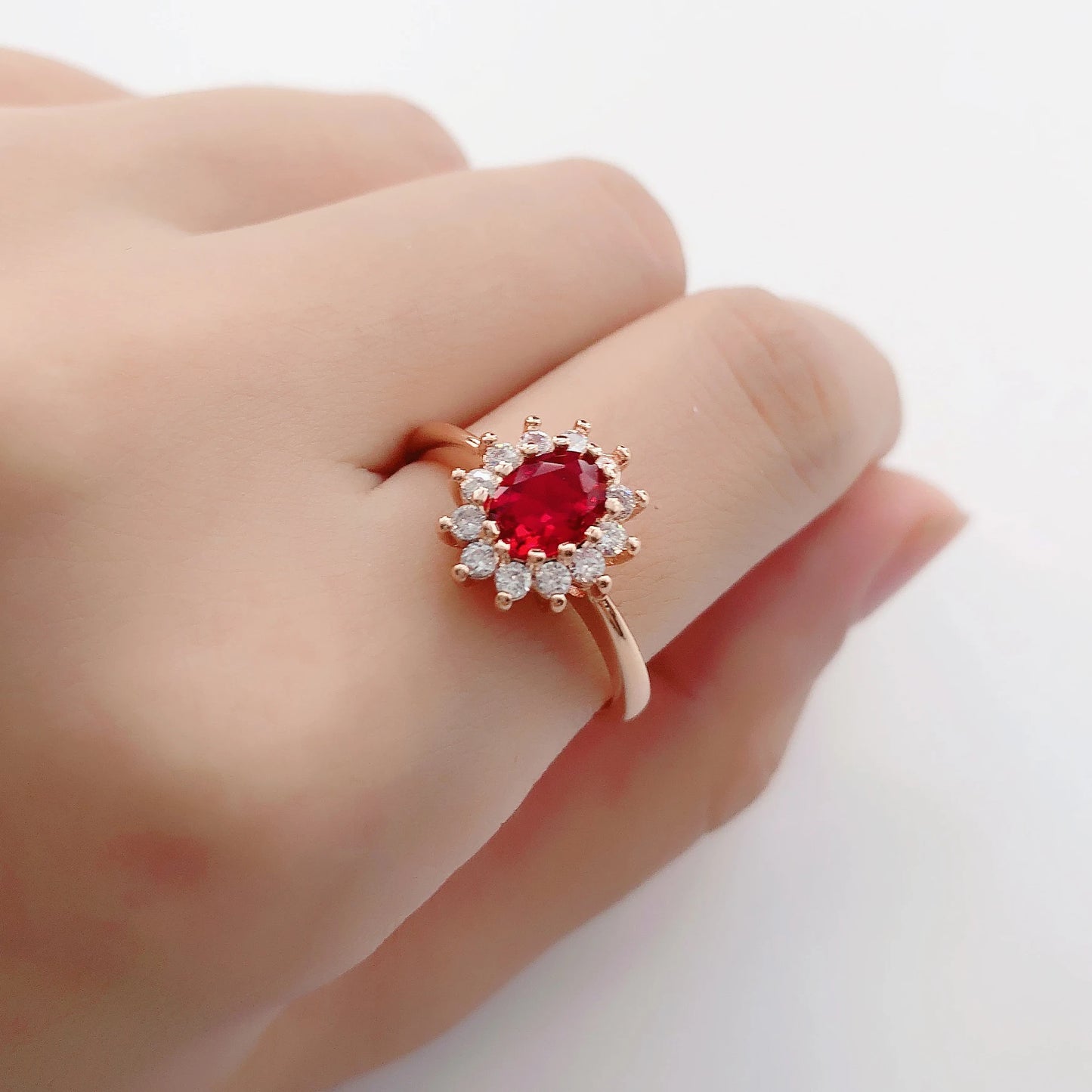 Premium Red Crystal Ring – Rose Gold With Gems