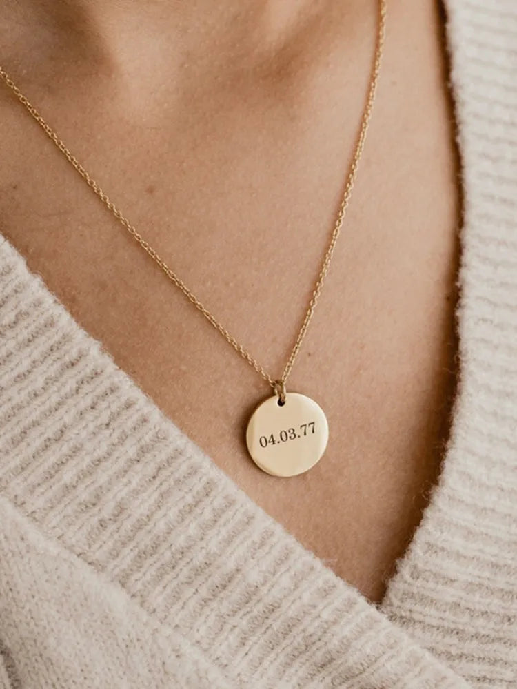 Custom Engraved Name Necklace – Personalized Stainless Steel Disc Pendant