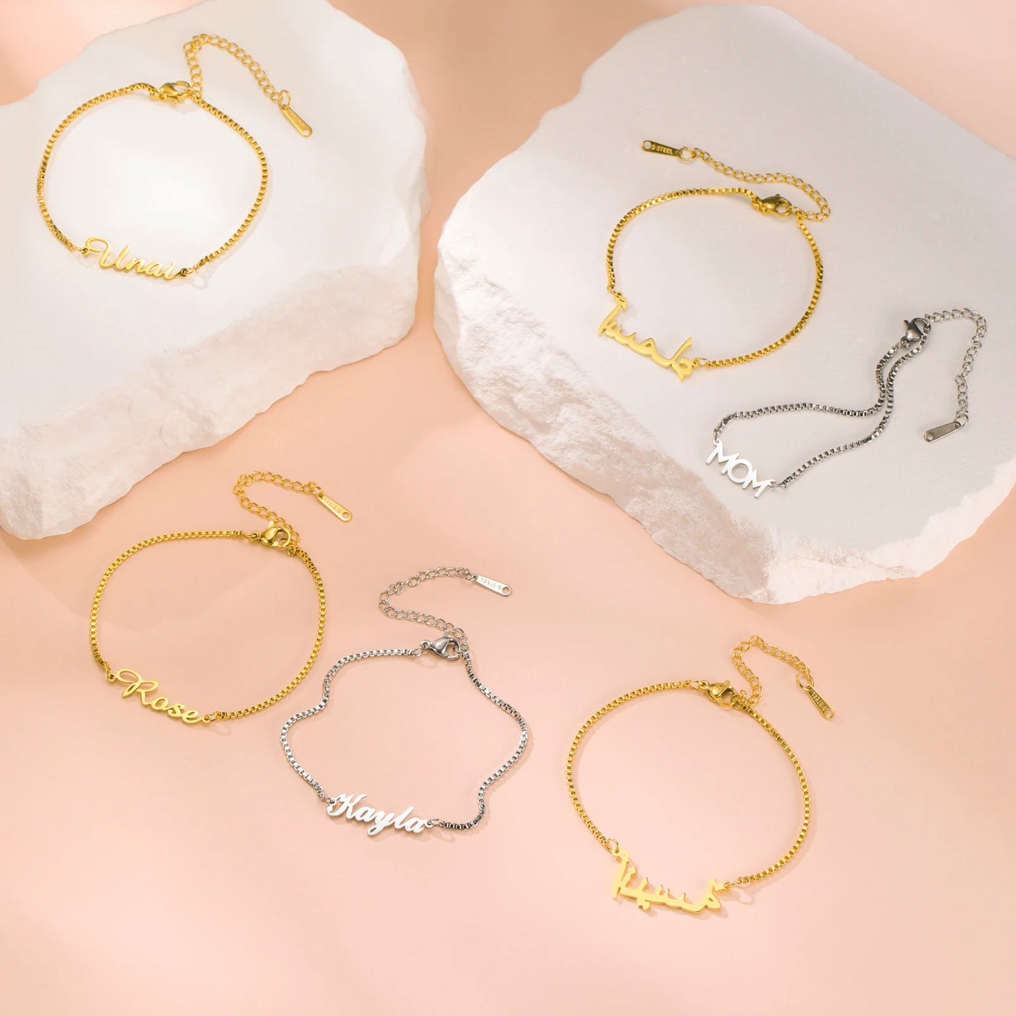 Luxury Personalized Name Bracelet – Custom Stainless Steel with Elegant Letter Charms