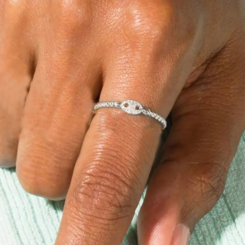 Iced Out Cuban Chain Link Ring – Stacking Gold Color Zircon Ring