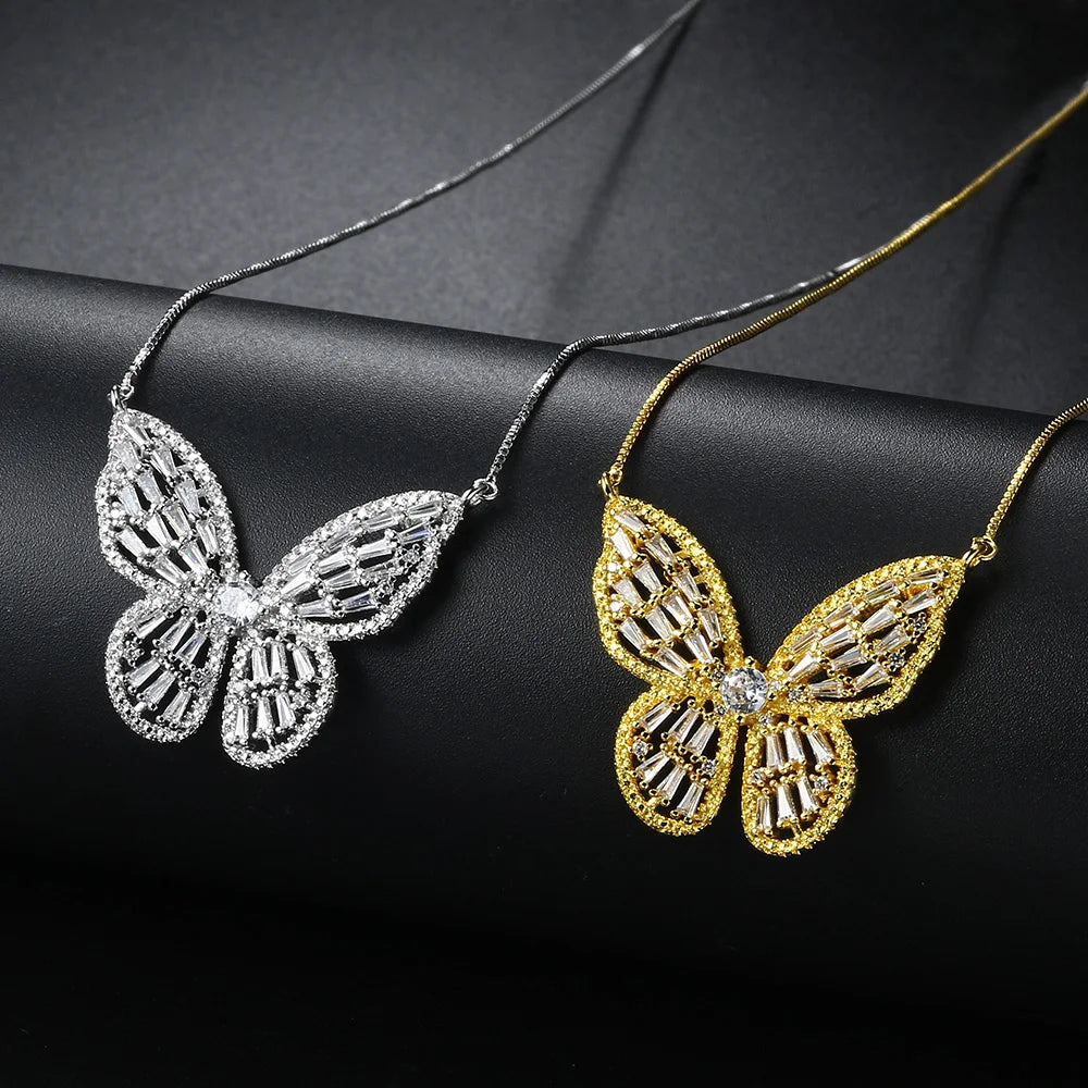 Shimmering Butterfly Pendant Necklace – Luxury Cubic Zirconia with Silver Chain