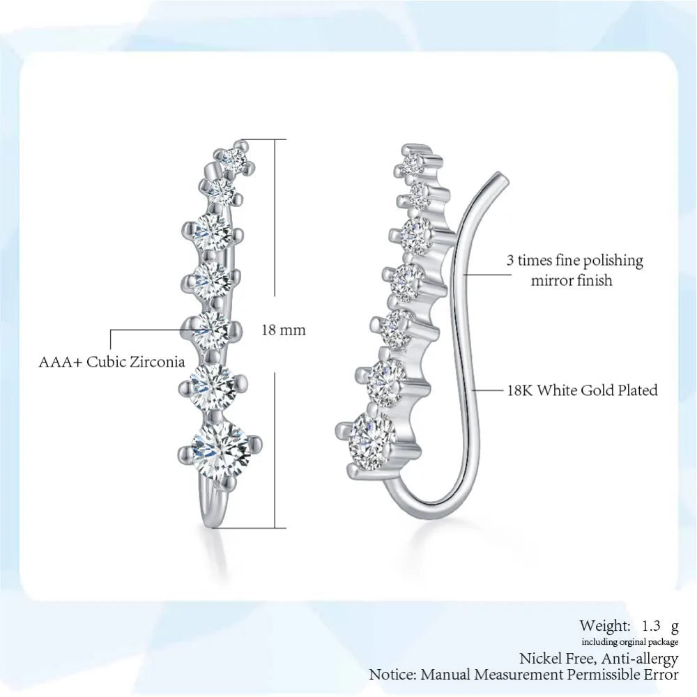 Elegant Climbing Crystal Ear Cuffs – Rose Gold Zirconia Hook Earrings