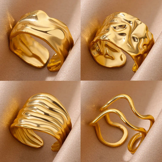 Chunky Gold Stainless Steel Open Ring – Irregular Geometric Statement