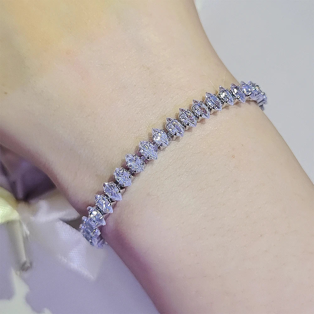 Aurora Tennis Bangle – Silver-Tone Luxury with Geometric Sparkle