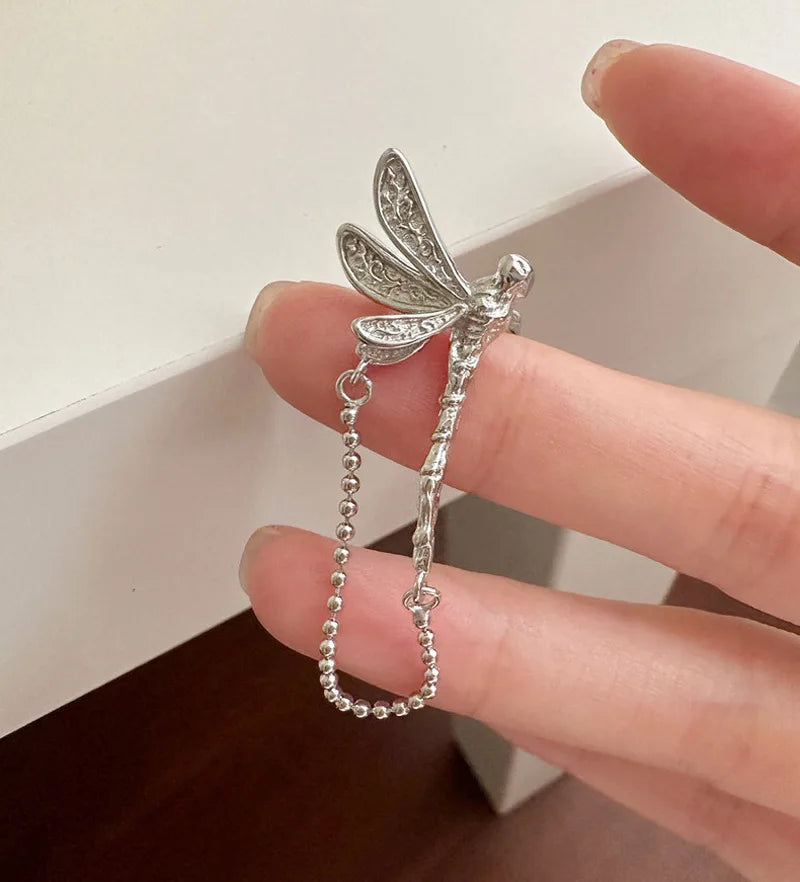 Dragonfly Ear Cuff with Tassel – Silver Color Fake Piercing for Non-Pierced Ears