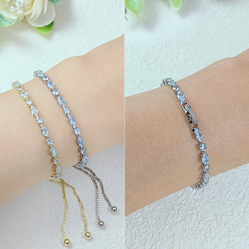 Shiny Gold Color Tennis Chain Bracelet – Simple Geometric Zircon Bangle