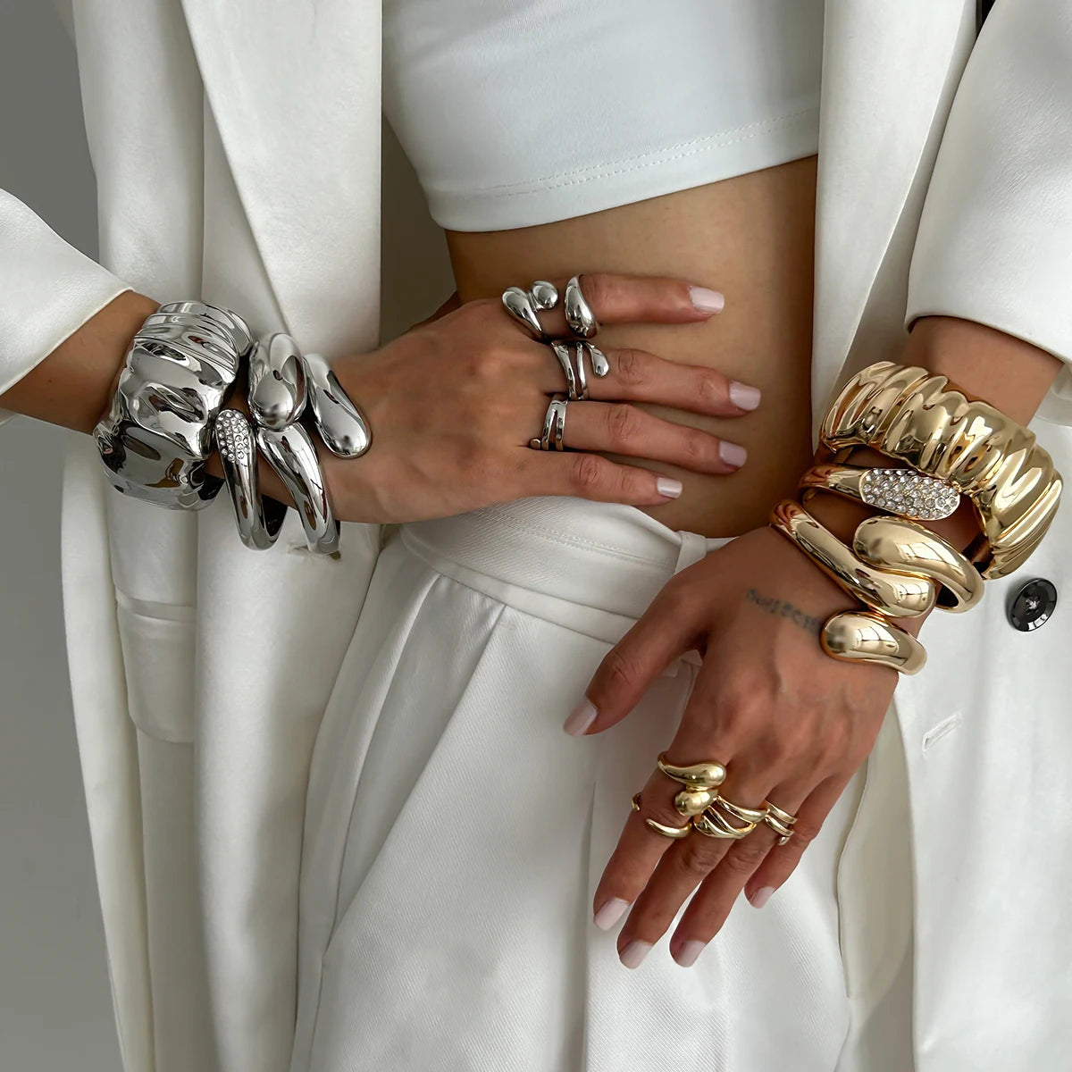 The Nova Drip Bracelet Bangle – Rhinestone-Inlaid Irregular Cuff