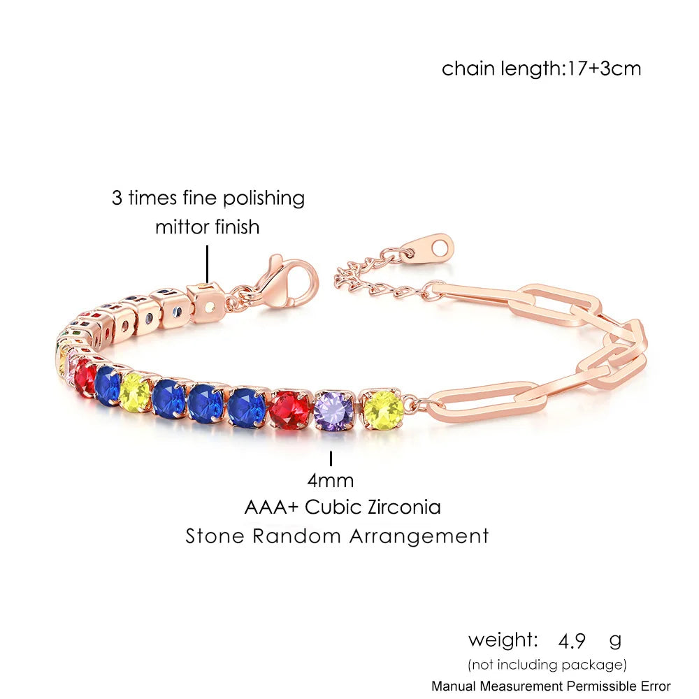 Adjustable Multicolor Tennis Bracelet – Rainbow Zircon Charm