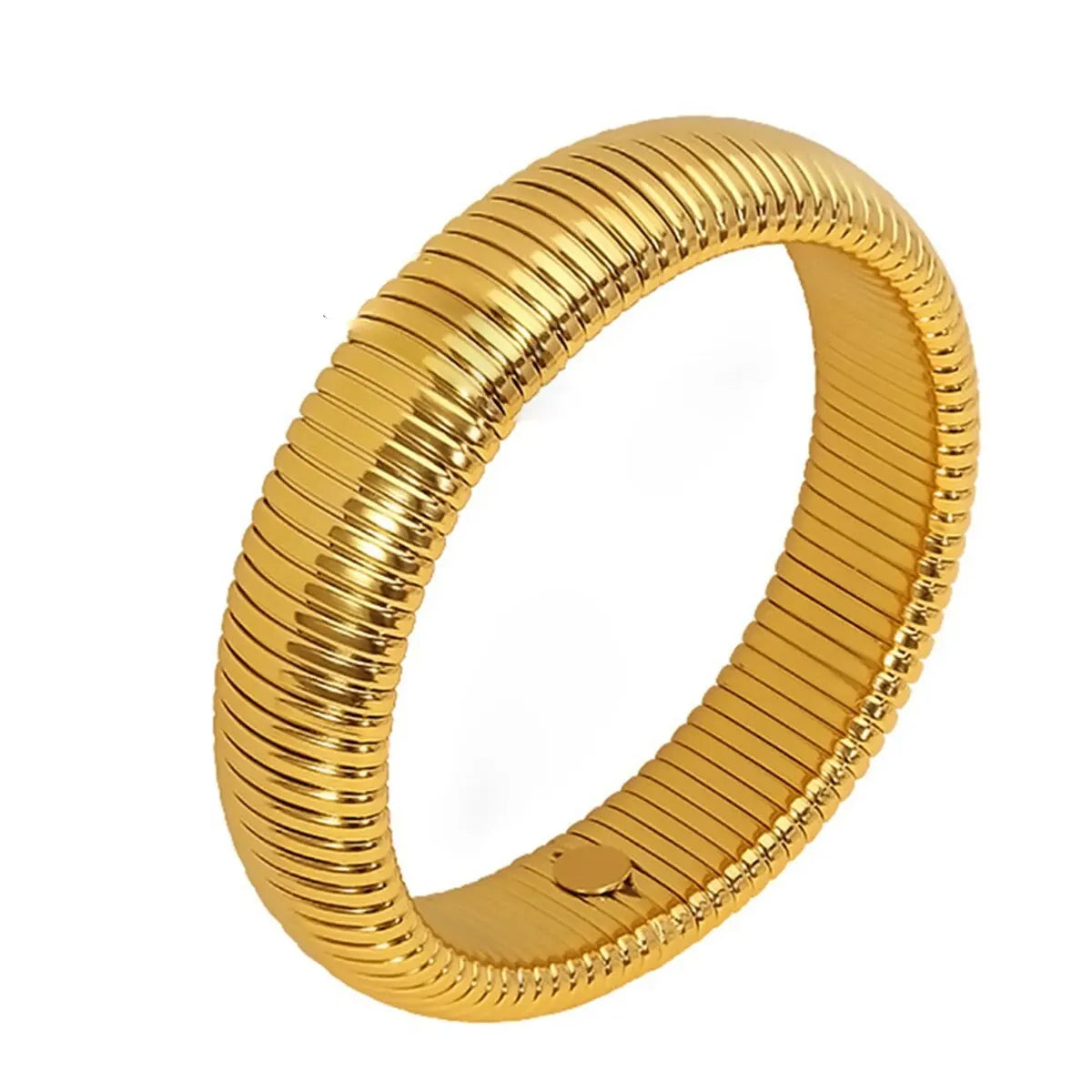 Gilded Tension Cuff – Mirror-Polished 18K Gold Elastic Form