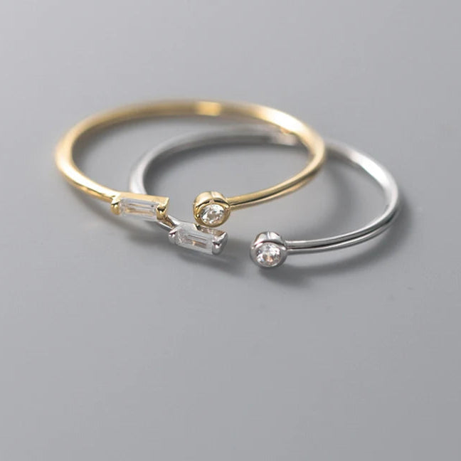 Elegant 14K Gold Plated 925 Silver Ring with Clear CZ – Adjustable Fit
