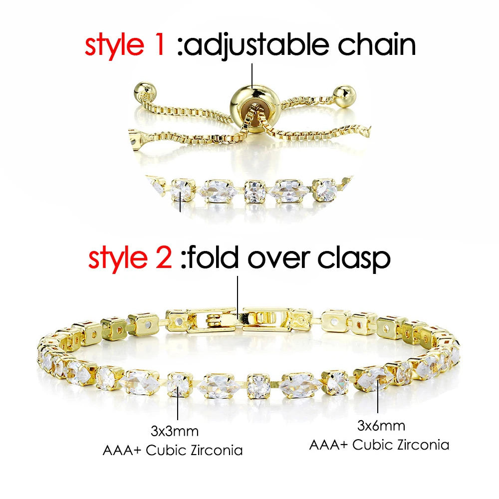 Shiny Gold Color Tennis Chain Bracelet – Simple Geometric Zircon Bangle