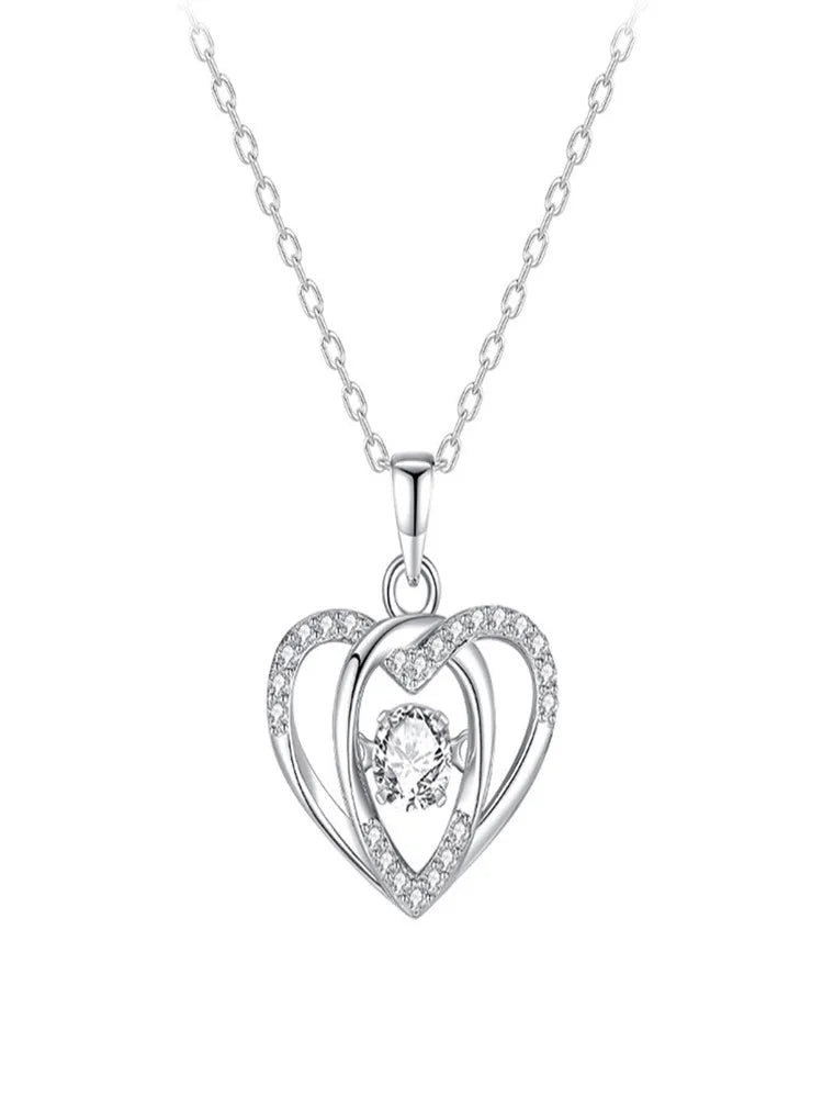 925 Sterling Silver Heart Pendant Necklace – Elegant Zircon Clavicle Chain