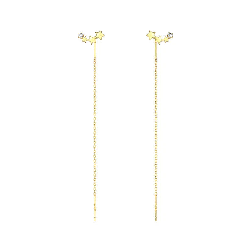 Sterling Silver Star Drop Earrings – Elegant Tassel Chain Design