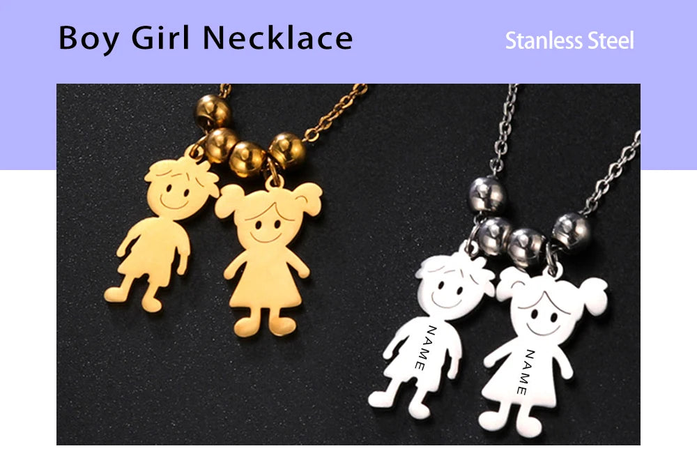 Custom Boy & Girl Name Necklace – Personalized Pendant in Polished Stainless Steel