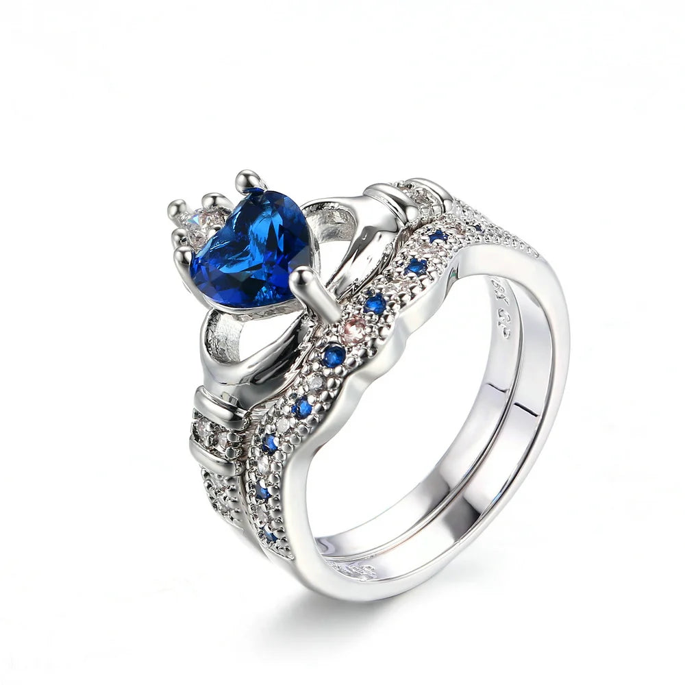 Luxury Crown & Heart Ring – Silver Color CZ Crystal Jewelry