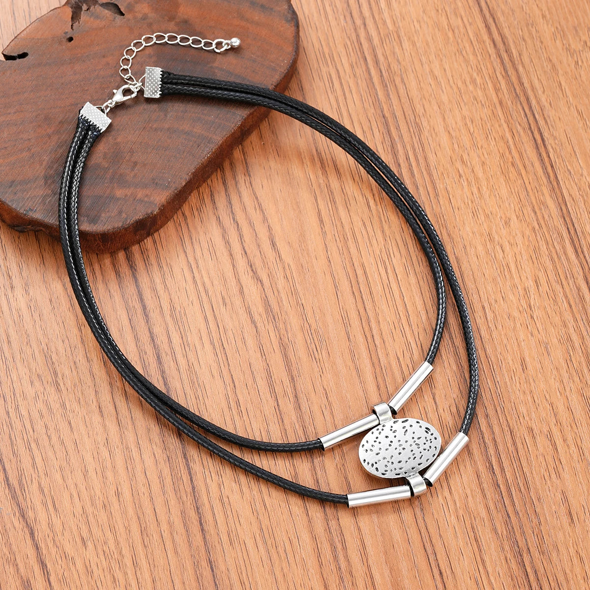 The Verona Set – Vintage Oval Chain & Faux Leather Necklace & Bracelet Duo
