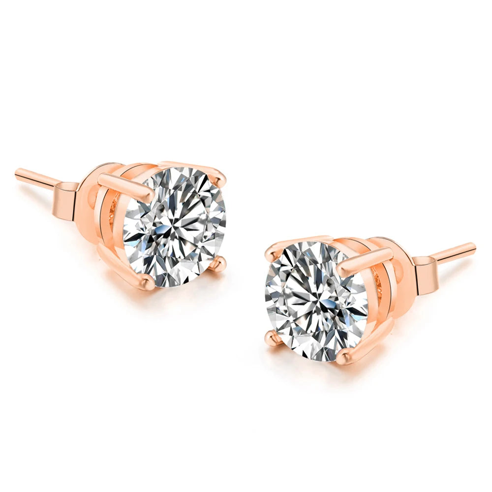 Rose Gold Crystal Stud Earrings – Elegant Zirconia AAA