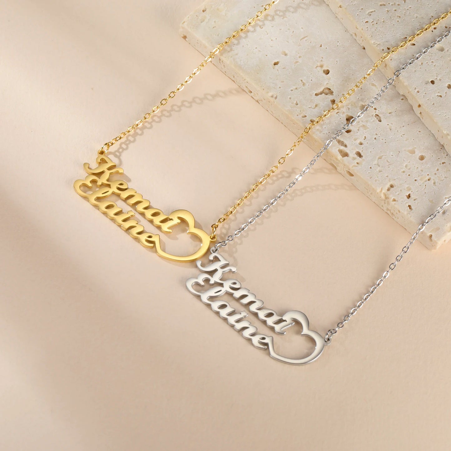 Elegant Custom Name Necklace – Dual Name Personalized Pendant in Premium Stainless Steel