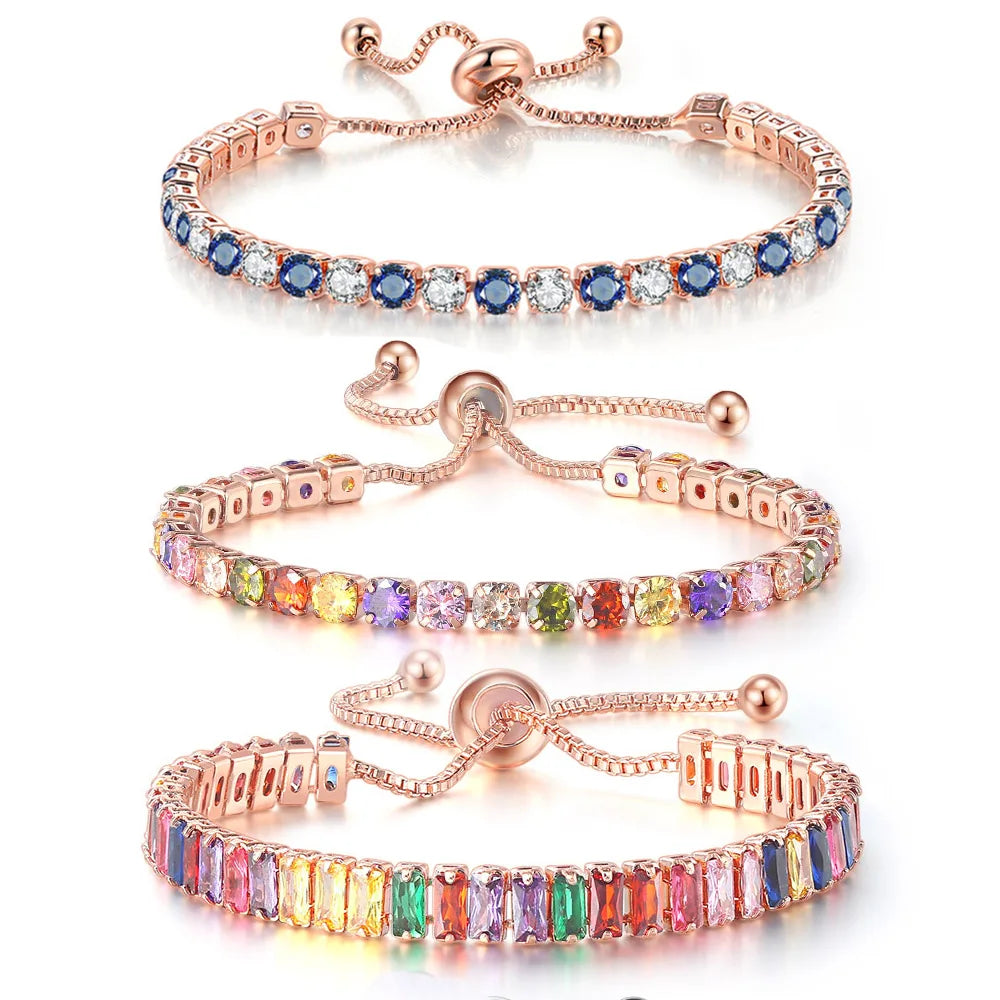 Adjustable Multicolor Tennis Bracelet – Rainbow Zircon Charm