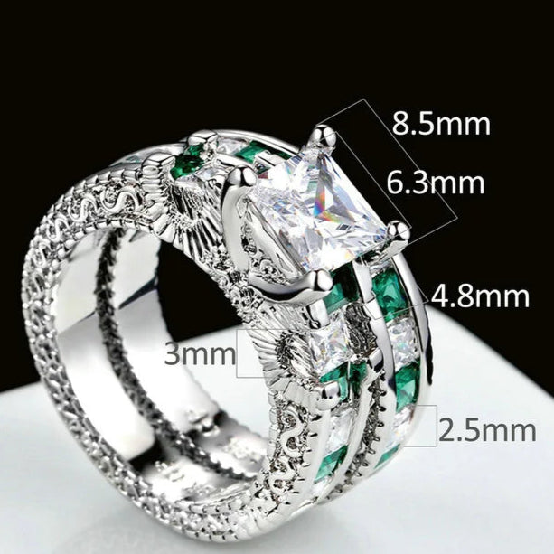 Luxury 2-Piece Ring Set – Silver Color Square Green Cubic Zirconia Rings